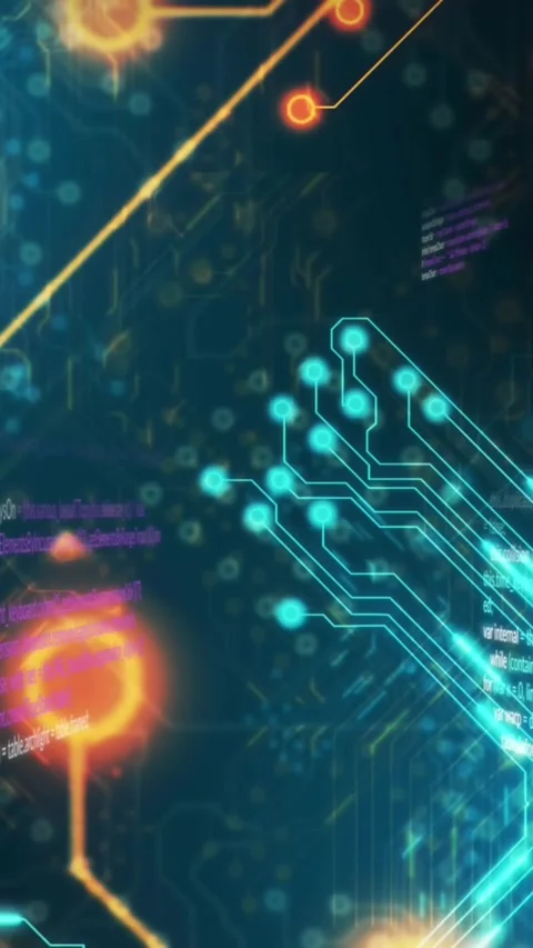 Animation of circuit board pattern and computer language over black background Stock Footage 320811585