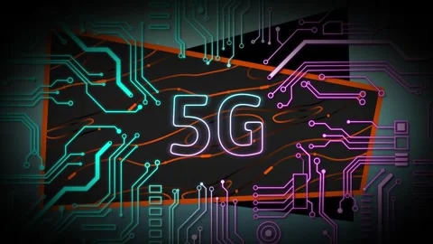 Animation of circuit board pattern around 5g text over rectangle against Stock Footage 244785550