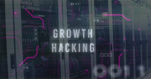 Animation of circuit board pattern around growth hacking text and binary codes Stock Footage 247123997