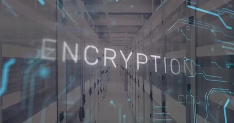 Animation of circuit board pattern around binary codes and encryption text over Stock Footage 328520499