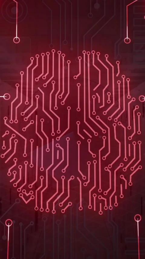 Animation of circuit board pattern brain over data server systems in server room Stock Footage 320983954