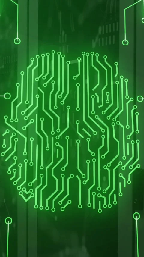 Animation of circuit board pattern forming brain over connected dots on server 库存影片 321440830