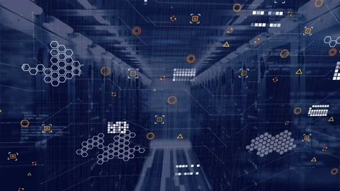 Animation of circuit board pattern, geometric shapes and computer language over Stock Footage 248207941