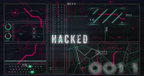 Animation of circuit board pattern, hacked text over graph, lines, navigation Stock Footage 242067701