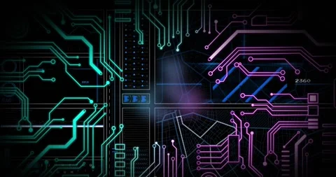 Animation of circuit board pattern, loading bars, arrows, navigation pattern Stock Footage 330591185