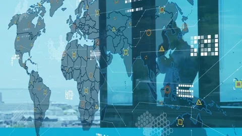 Animation of circuit board pattern on map over asian man talking on cellphone Stock Footage 248503845