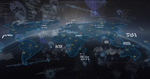 Animation of circuit board pattern over globes and computer language against Stock Footage 329032113