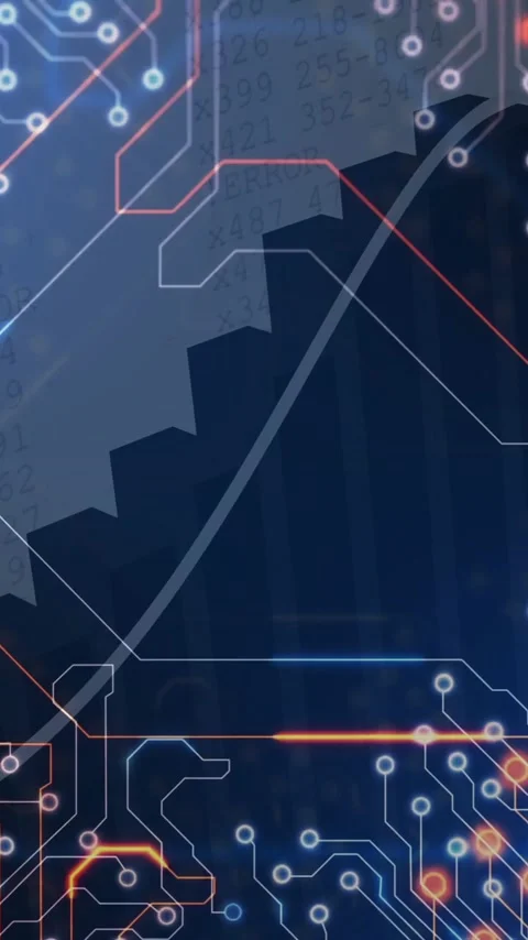 Animation of circuit board pattern overlaying abstract geometric shapes and 스톡 동영상 319810957