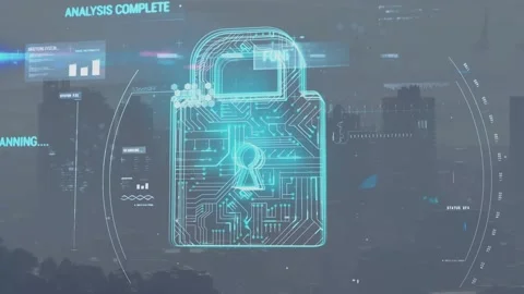 Animation of circuit board pattern in padlock over graph and computer language Stock Footage 330175443