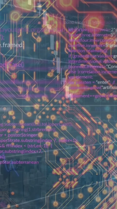 Animation of circuit board texture and graph over programming language in 스톡 동영상 321991041