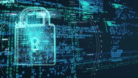 Animation of circuit board texture in padlock, abstract pattern over programming Video stock 221007735