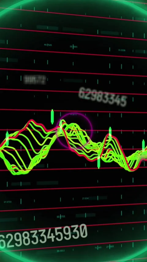 Animation of circular neon shapes in seamless pattern against changing numbers Stock Footage 344693702