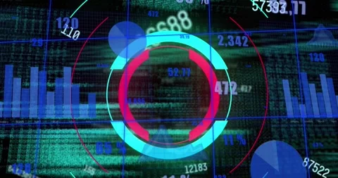Animation of circular pattern blinking over multiple graphs, changing numbers Stock Footage 327529421