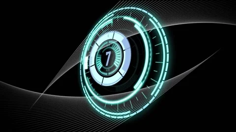 Animation of circular scanner with countdown over white parallel curved lines, Stock Footage 157347292