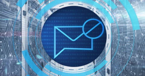 Animation of circular scanner processing blocked mail message data over network Stock Footage 263912917