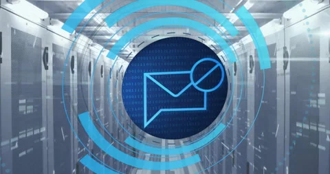 Animation of circular scanner processing blocked mail message data over network Stock Footage 263913010