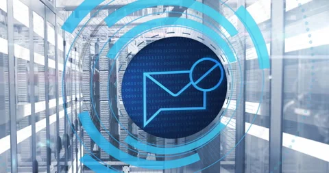 Animation of circular scanner processing blocked mail message data over network Stock Footage 263913133
