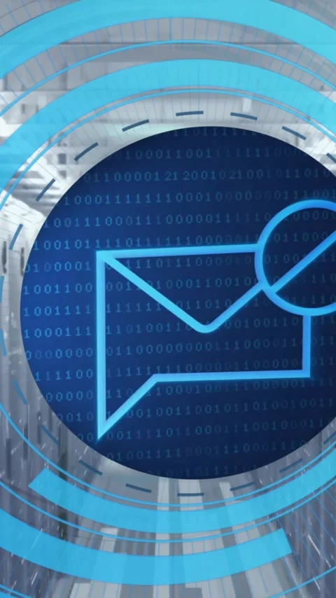 Animation of circular scanner processing blocked mail message data over network Stock Footage 319223245