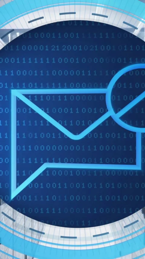 Animation of circular scanner processing blocked mail message data over network Stock Footage 319822466