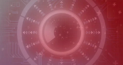 Animation of circular scanner processing over motherboard network on dark red Stock Footage 266921663