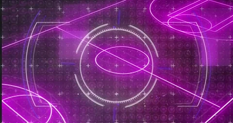 Animation of circular scanner rotating with rotating over exploding circles in Stock Footage 329420095