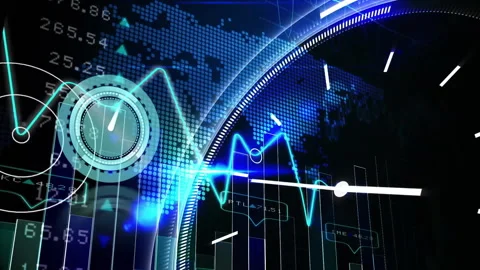 Animation of clock and data processing over network of connections Stock Footage 310033014