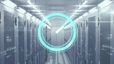 Animation of clock and data processing over computer servers Stock Footage 329125533