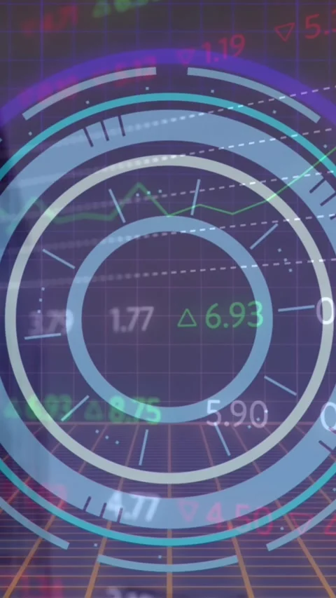 Animation of clock and data processing over grid Stock Footage 343954869