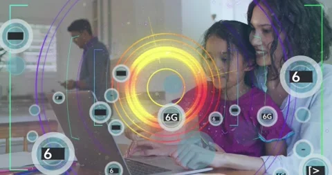 Animation of clock and scope rear abstract screens and network of connections Stock Footage 328410742
