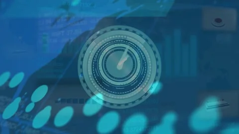 Animation of clock and scope scanning over scientific graph and data Stock Footage 330474972