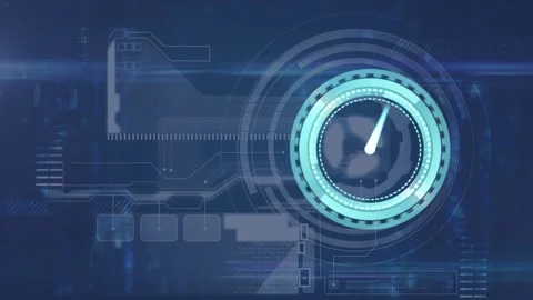 Animation of clock data processing and map on navy background Stock Footage 326033254