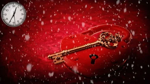 Animation clock, key and lock Stock Footage 154385645