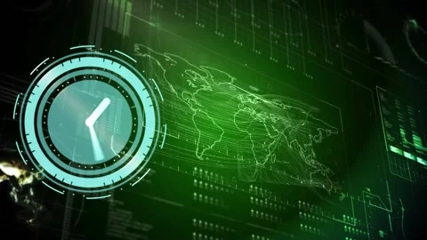 Animation of clock moving fast and data ... | Stock Video | Pond5
