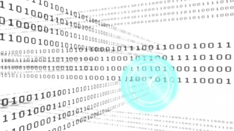 Animation of clock moving fast and binary coding on white background Stock Footage 166131036