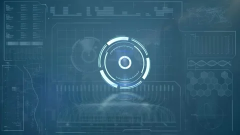 Animation of clock moving fast and data processing on screen Stock Footage 325961446