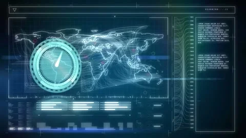 Animation of clock moving fast and data processing on digital screen Stock Footage 327004058