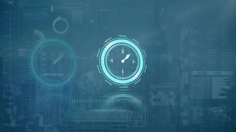 Animation of clock moving fast and data processing over computer servers Stock Footage 327642622