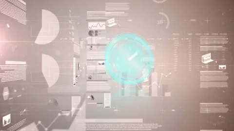 Animation of clock moving fast and statistics and data processing over world map Stock Footage 330407004