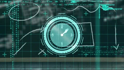 Animation of clock moving fast and data processing Stock Footage 330659550