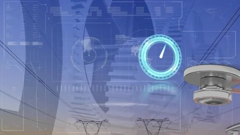 Animation of clock moving fast, cogs and financial data processing Stock Footage 221878607