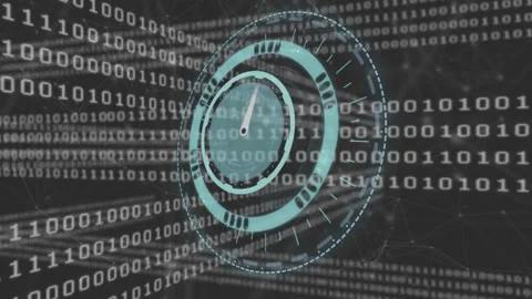 Animation of clock moving fast with networks over binary coding Stock Footage 196891929