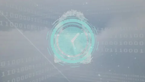 Animation of clock moving fast with networks over binary coding Stock Footage 196891930