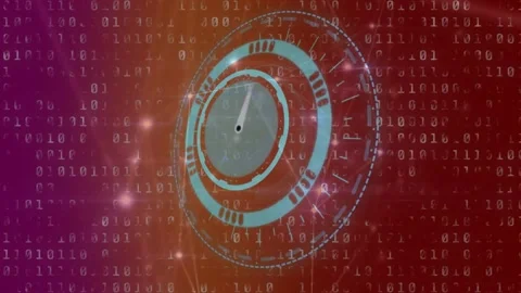 Animation of clock moving fast with networks over binary coding Stock Footage 196891972