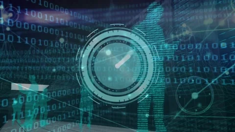 Animation of clock moving fast with networks over binary coding Stock Footage 327125164