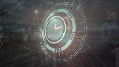 Animation of clock moving fast with networks over binary coding Stock Footage 330590534
