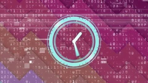 Animation of clock moving fast over binary coding in background Stock Footage 156432914