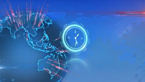 Animation of clock moving fast over globe spinning in background Stock-Footage 156432959
