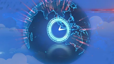 Animation of clock moving fast over glob... | Stock Video | Pond5