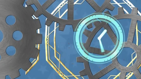Animation of clock moving fast over cogs Stock Footage 165313208