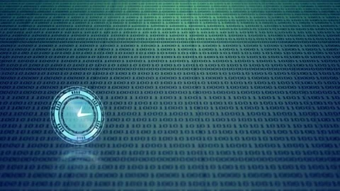 Animation of clock moving fast over binary coding Stock Footage 166225626